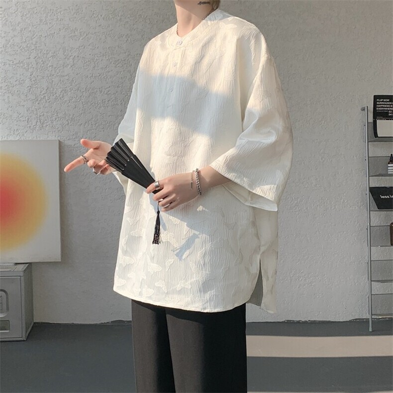 8XL-M风蝴蝶t恤大码唐装新中式七分袖棉麻冰丝短袖DX1208P48,男装T恤,电商B238