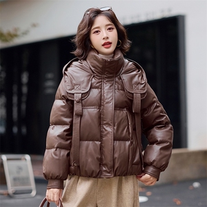 【冬季女装新款】时尚休闲白鸭绒PU皮羽绒服P285-K385图片