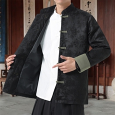 男士外套浮雕梅花夹克盘扣立领唐装风XZ1512-2504单夹克-P80，男装夹克，星座1512