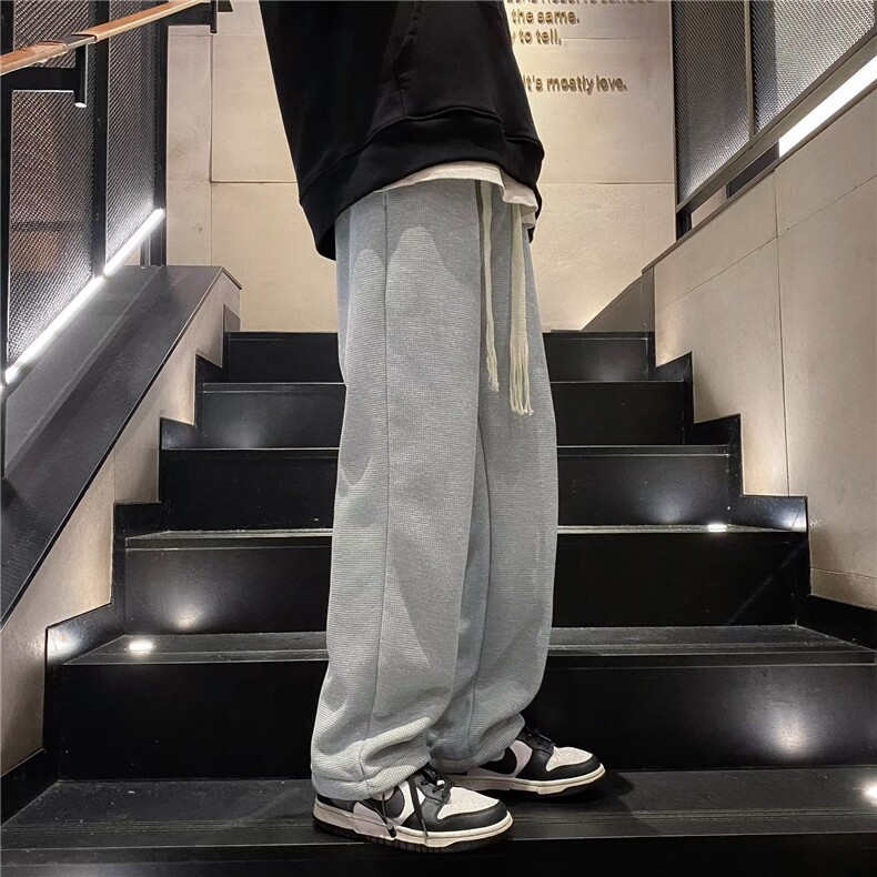 华夫格男冬季潮羊羔绒加绒加厚直筒裤宽松阔腿保暖休闲裤G30670,男装休闲裤,星座1116A-1（原606A）