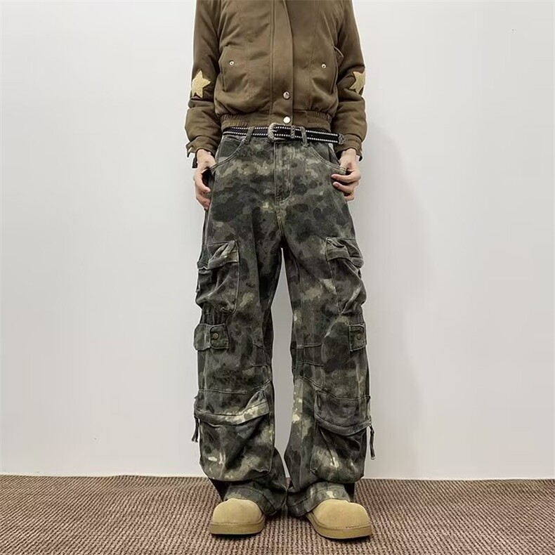 个性口袋迷彩工装休闲裤男女韩版潮流2025秋冬ins长裤K6732-P75,男装工装外套,星座412-3