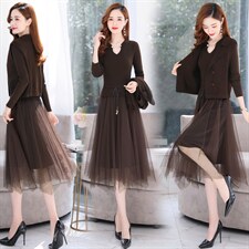 2021秋季新款时尚气质有女人味的两件套毛衣连衣裙，女装连衣裙，金典明美