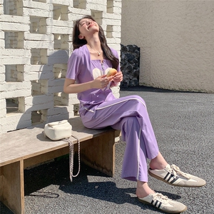 紫色短袖上衣半身裙套装女夏季2025新款时尚洋气休闲显瘦减龄穿搭图片
