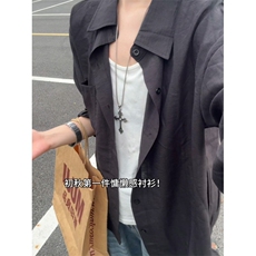 现货！宽松男女同款长袖衬衫纯色夏季透气-LK80104-特批35，男装衬衫，电商A061