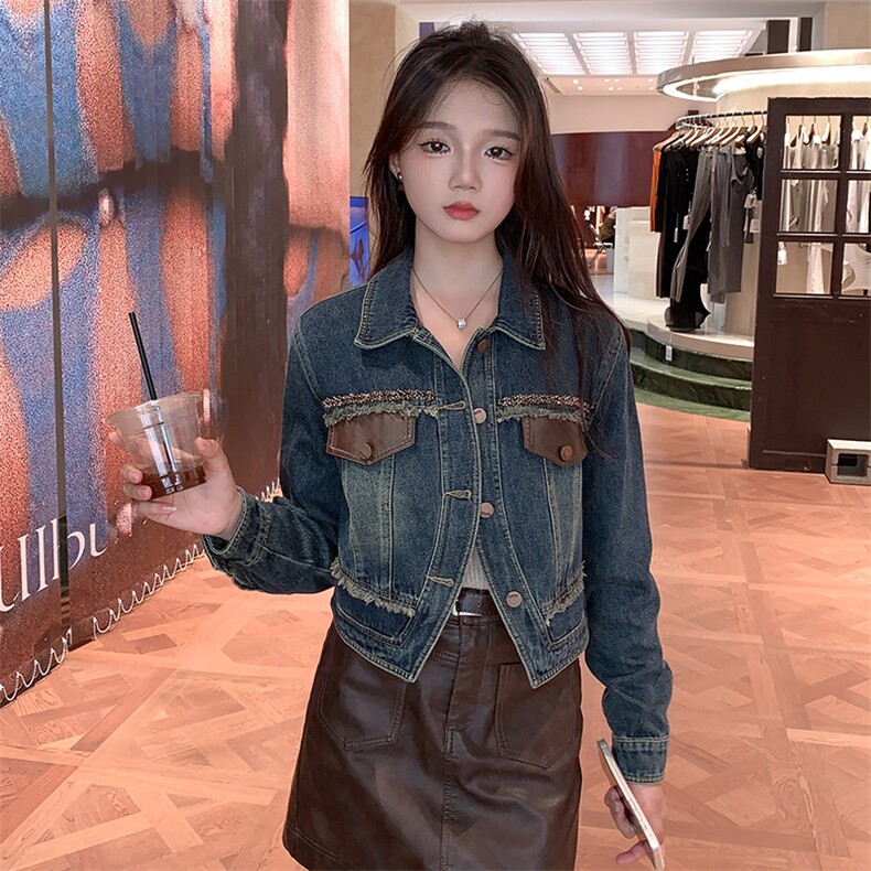 现货可推2024新款秋装港风复古简约宽松休闲气质水洗牛仔外套女,商品下架区,网红馆