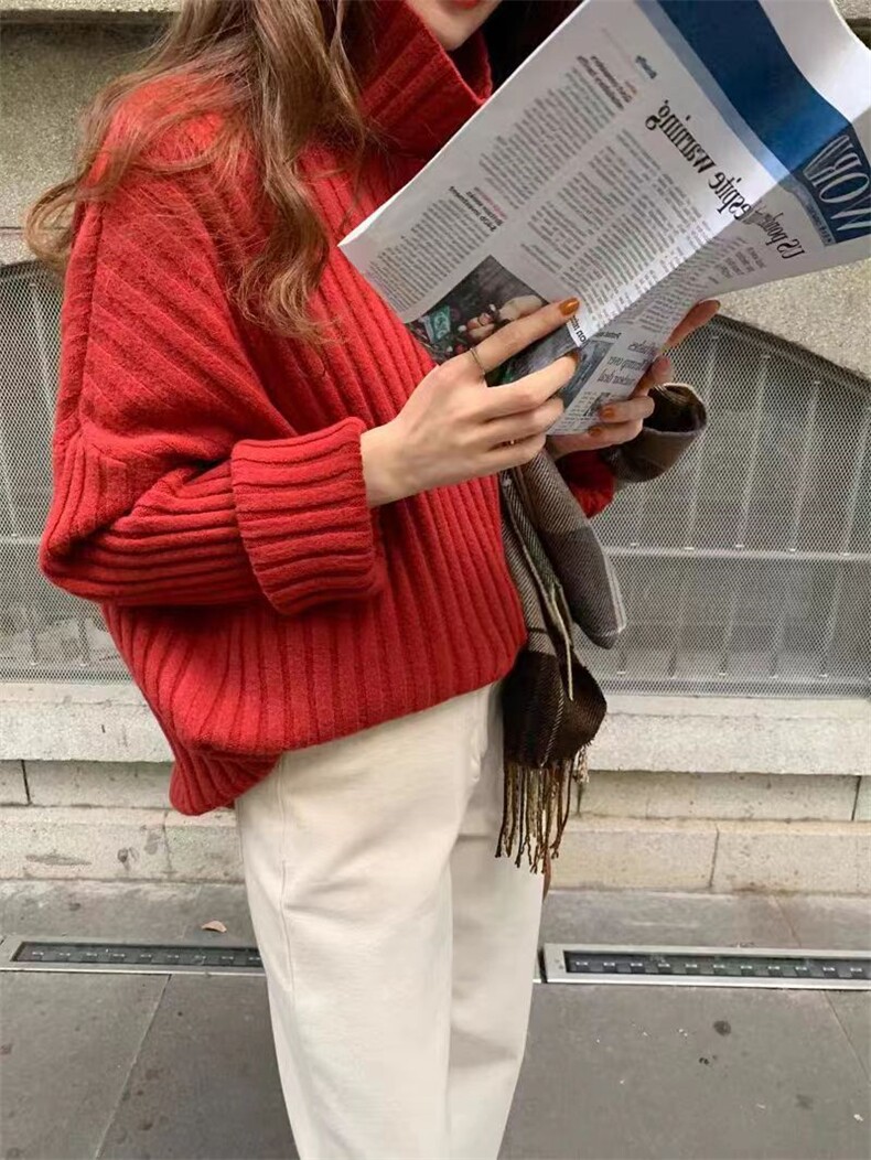 秋季新款舒适显瘦时尚百搭坑条高翻套头毛衣,女装羊毛衫,恒恩羊绒