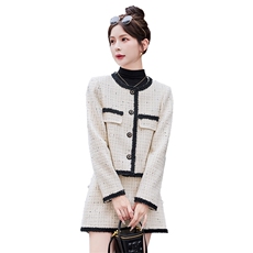 30%羊毛【俪】冬装百褶边棉服上衣+包臀短裙小香风套装307，女装套装/套裙，韩蜜菓