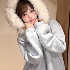 秋冬季绝美巨好看韩系学院风连帽大衣毛领加棉毛呢卫衣外套上衣，女装短外套，星座218-8