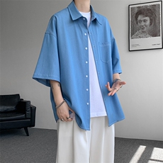 8XL-M冰丝牛仔短袖衬衫男款夏季薄款宽松慵懒衬衣外套DC28006P60，男装T恤，电商B312
