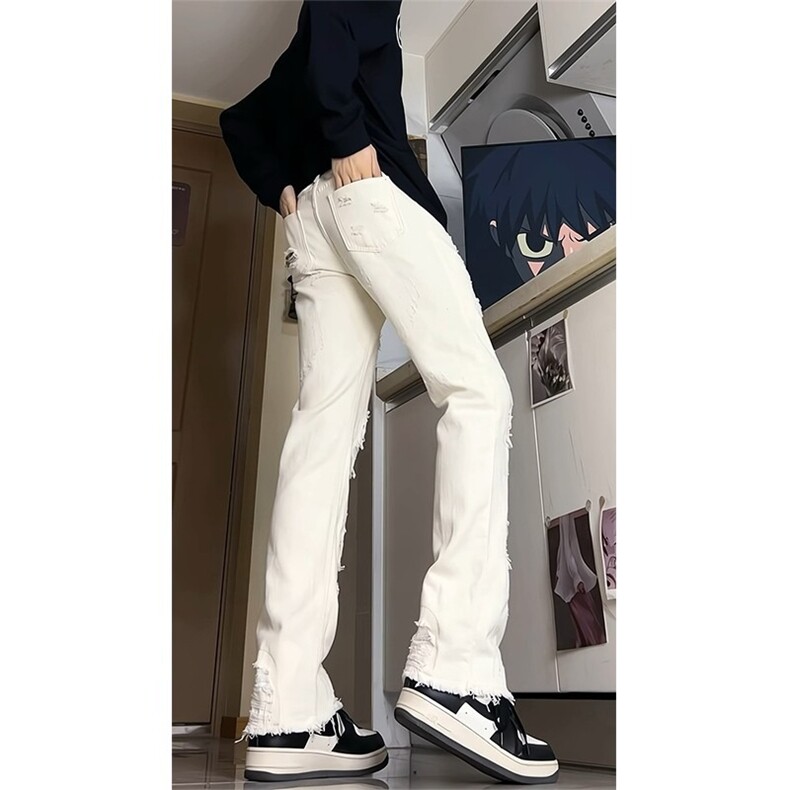 有货。毛边破洞牛仔裤男春季微喇休闲裤RK3412-P43图片