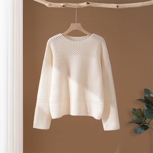 2025年秋季新款百搭女士镂空长袖圆领羊绒衫，女装羊绒衫，澳冬特羊绒