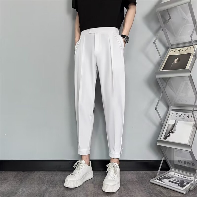 新款束脚九分裤男款修身小脚裤魔术贴男生休闲小西裤S4-P42，男装西裤，星座1116A-2（原606A-1）