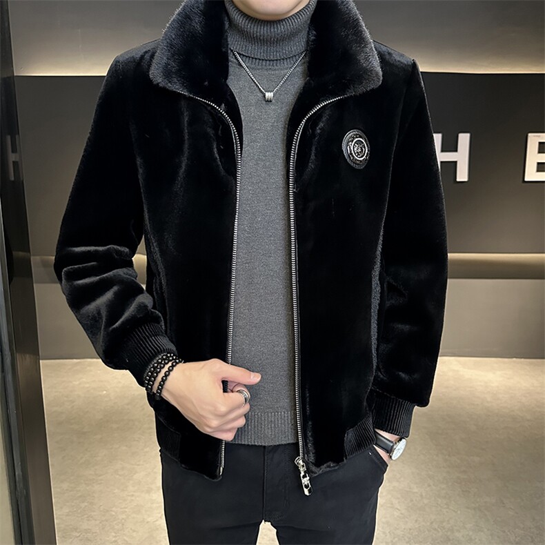 男商务休闲纯色夹克金貂绒保暖外套中年时尚上衣ZX8926-P230图片
