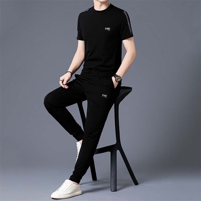 HP5087夏季新款男士运动休闲套装二件套圆领刺绣男装速干百搭短袖,男装休闲套装,电商B360