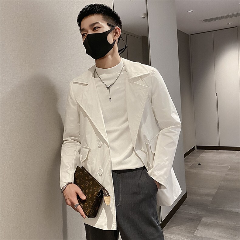 社会风秋纯色宽松西装领风衣夹克时尚配腰带B297-7707-P88控118,男装夹克,电商B297