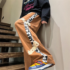 秋冬季长裤新款毛巾绣休闲阔腿裤男美式宽松卫裤K211-P55控价78，男装休闲裤，电商B370