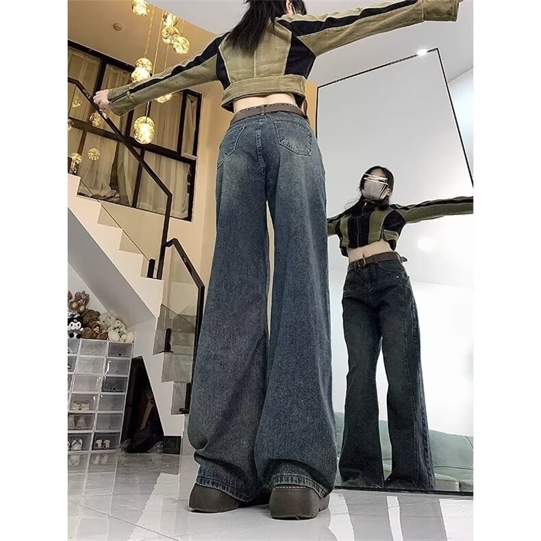 直筒加绒加厚牛仔裤女秋冬季2026年新款高腰宽松显瘦阔腿拖地裤子,男装牛仔裤,星座302B-2