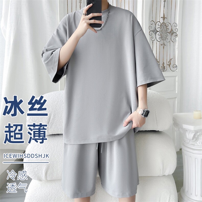 2024夏季新款旋律风车大码冰丝短袖T恤套装M-5XHQ24506-P60，男装休闲套装，电商A022