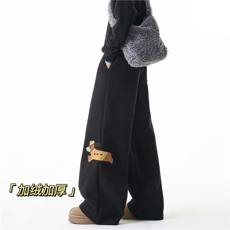 美式休闲冬季新款小狗刺绣设计加绒卫裤B315-K25928JR-特p45控88,男装休闲裤,电商B315