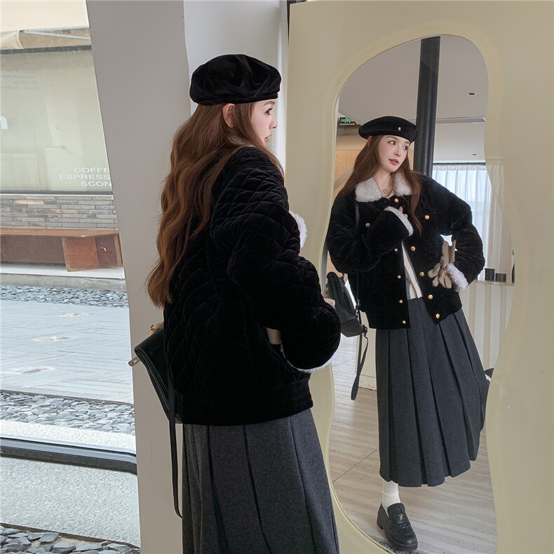 现货款号7765黑色丝绒棉衣P205K298,女装棉衣/棉服,2D043
