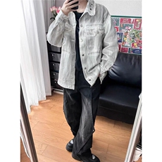美式高街脏染做旧牛仔夹克男春秋季潮牌宽松情侣外套JA30-P88，男装夹克，星座208-5