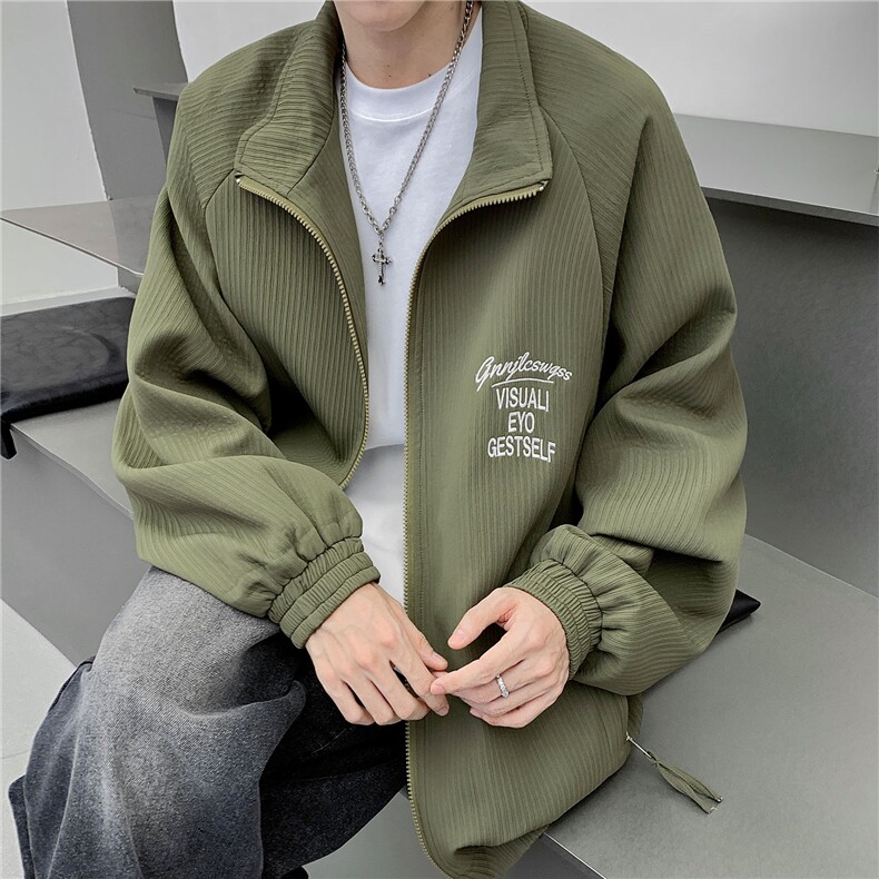 港风24秋装新款宽松刺绣夹克男装大码坑条秋季外套S341-P88控118,男装夹克,电商A233-1