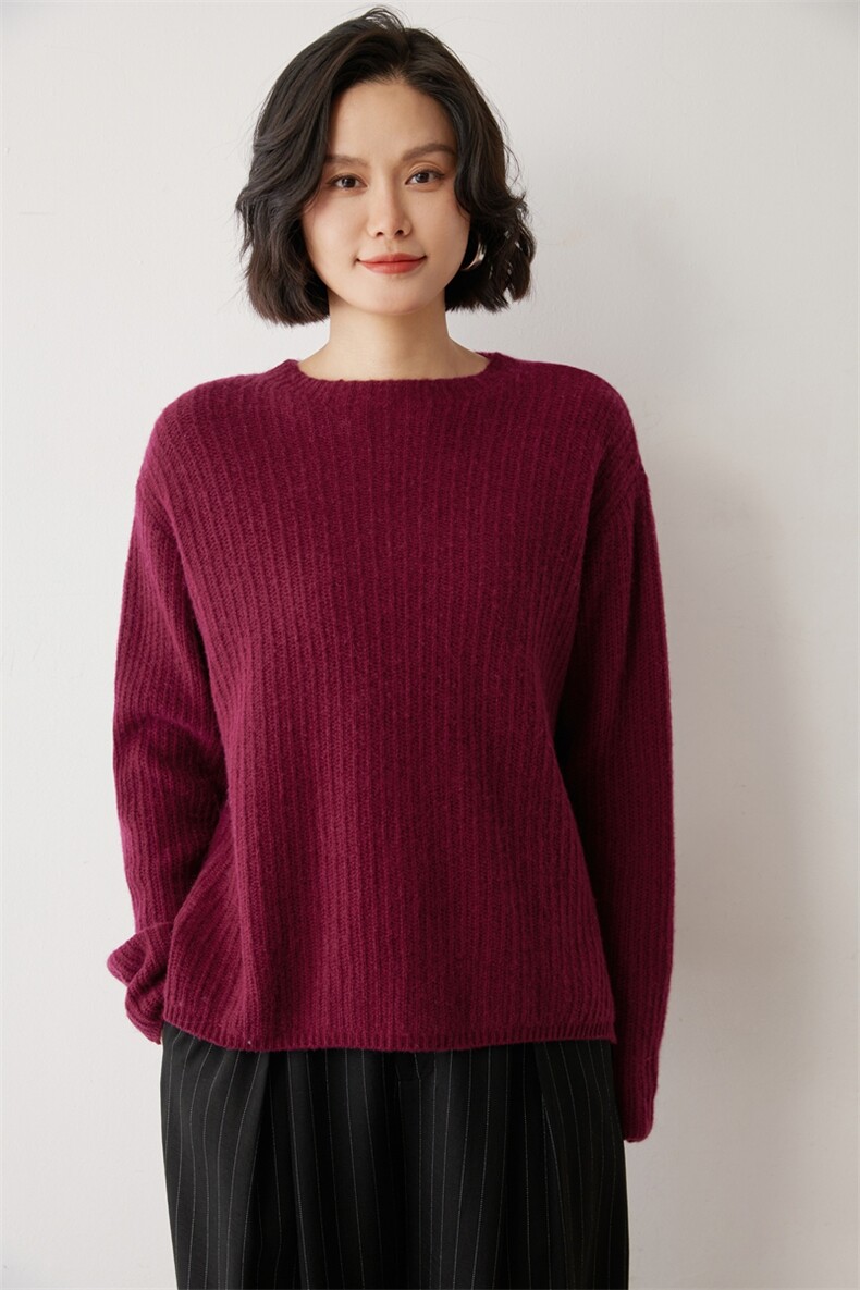 秋冬圆领35%羊绒衫女针织打底衫长袖内搭时尚毛衣,女装羊绒衫,雪山红莲