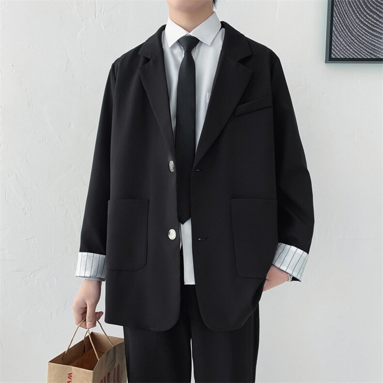 小西装男春秋季痞帅学院风dk制服宽松休闲单西服外套男213110-P80图片
