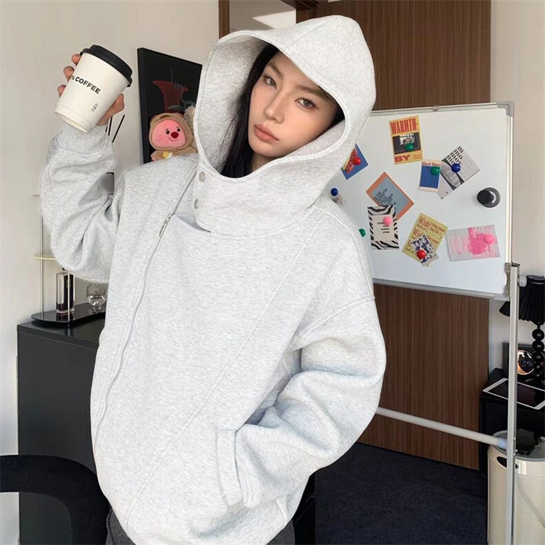 抖音得物品质26春装美式重磅结构斜拉链高领连帽卫衣开衫外套W61,女装短外套,电商A486
