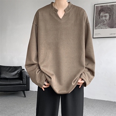 8XL-M长袖打底衫T恤V领针织体恤麦穗条卫衣加肥加大码TX3102特P35，男装T恤，电商B238
