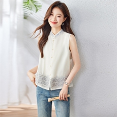 刺绣单排扣马甲2025年夏季薄款百搭拼接绣花上衣马甲，女装马甲，新依时派