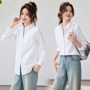 2026春夏新款白色衬衫女宽松显瘦通勤百搭衬衣韩系简约温柔气质，女装衬衫，艾米