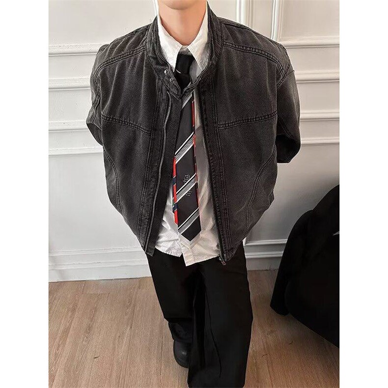 美式复古拼接牛仔外套潮牌街头夹克机能机车服3576,男装夹克,星座1116A-1（原606A）