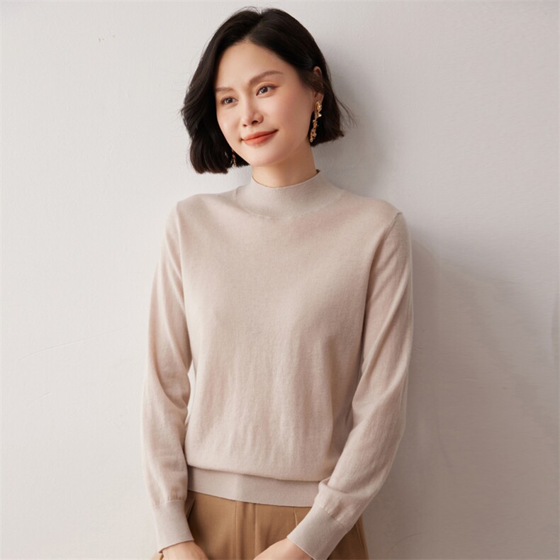 秋冬新款洋气时尚百搭显瘦女款半高领35%山羊绒衫图片