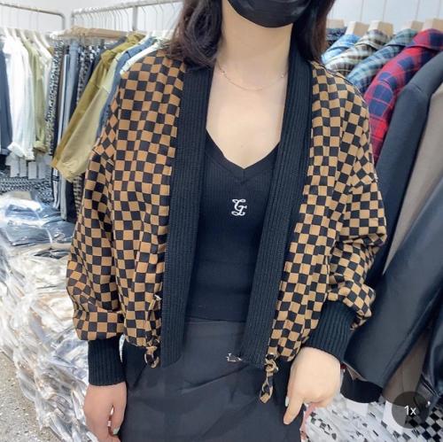 2021秋季新款时尚简约前抽绳百搭显瘦棋盘格外套,女装其它,L·H·X