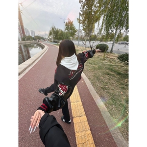 春季新款美式潮牌立领飞行夹克外套男款时尚百搭宽松休闲上衣图片