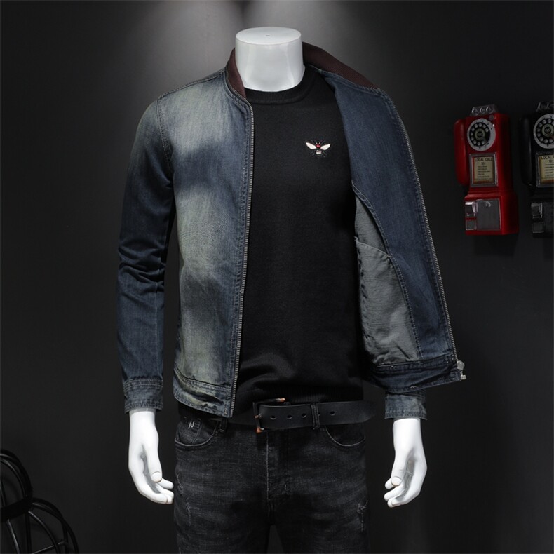 秋上新拉链一体复古棒球领牛仔外套夹克/长期大货M-4XL,男装夹克,钱塘730-1
