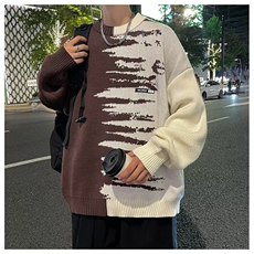 毛衣男秋冬拼接撞色针织衫日系复古宽松慵懒休闲外套MY7022-P45，男装针织衫/毛衣，星座308B-1