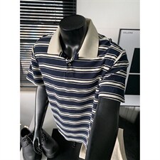 2026夏季新款条纹polo领宽松短袖T恤男DT6254-特P30建议零售价78，男装T恤，电商A001