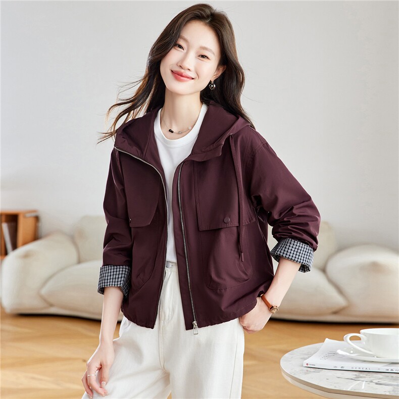 现货！高端外套女短款2026年秋季新款格子拼接洋气春秋夹克上衣，女装短外套，沐七七