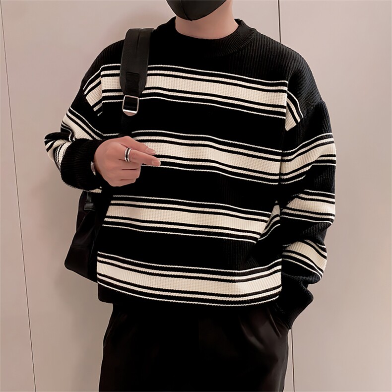 LV295/P85控115冬季美式条纹男款针织衫长袖百搭圆领套头毛衣首1,男装针织衫/毛衣,星座305B