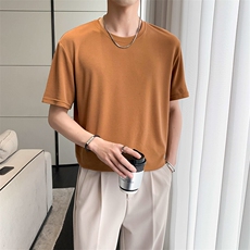 轻熟风纯色宽松打底T恤铜氨丝短袖圆领T恤TX05/P35特，男装T恤，电商A243
