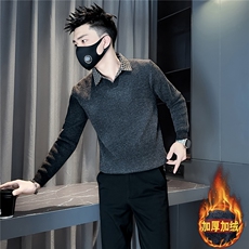 衬衫领毛衣男加绒一体绒假两件拼接社会小伙301C-M121-P88控118，男装针织衫/毛衣，星座301C（原B323）