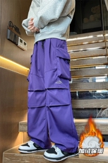 8XL-M美式机能加绒加厚冲锋裤男冬季宽松大码刺绣工装裤KZ020P50，男装休闲裤，电商B312