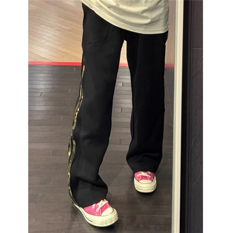 迷彩条纹白花灰裤子男女美式复古重磅潮牌卫裤直筒情侣休闲运动裤,男装休闲裤,星座506A