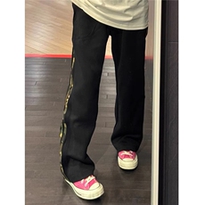 迷彩条纹白花灰裤子男女美式复古重磅潮牌卫裤直筒情侣休闲运动裤，男装休闲裤，星座506A
