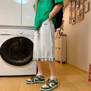 华夫格翻边搭扣格子短裤港风夏季男休闲百搭七分裤K27-310B-1-P28图片