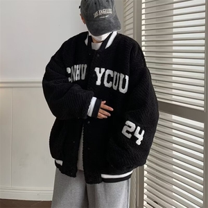 冬季棒球领棉衣外套男羊羔绒刺绣潮青少年港风潮流加厚棉服 Y115图片