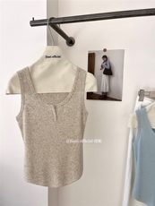 高品质冰丝针织吊带背心女内搭无袖打底衫上衣纽扣背心春夏新款，女装背心吊带，斯尔特羊绒