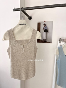高品质冰丝针织吊带背心女内搭无袖打底衫上衣纽扣背心春夏新款,女装背心吊带,斯尔特羊绒